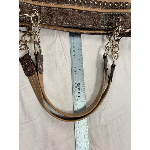 Fleur De Lis Rhinestone Leather Purse Embossed Tan Brown Shoulder Bag Western - Picture 16 of 16